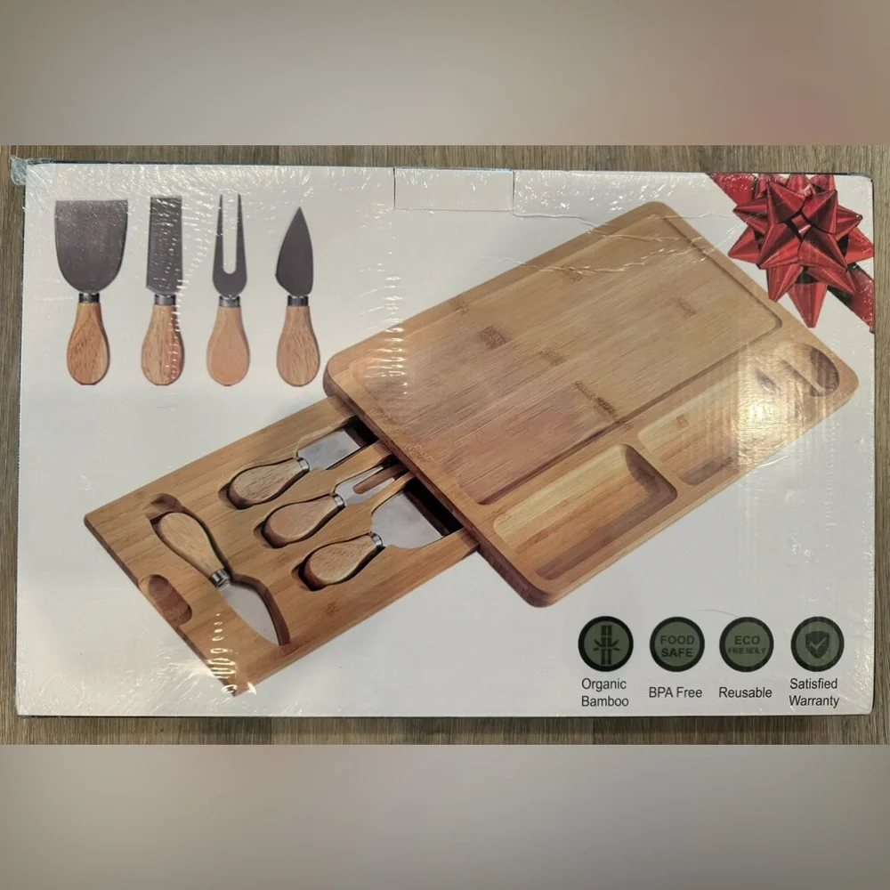 NIB Bamboo Cheese Board with tools